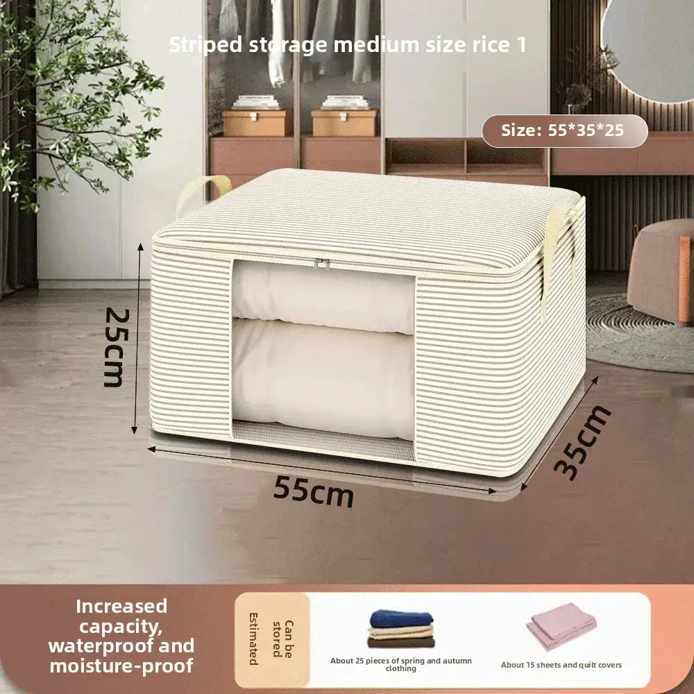 Household large striped foldable storage bag by Simples Market, with handles, 55x35x25 cm, for clothes and quilts