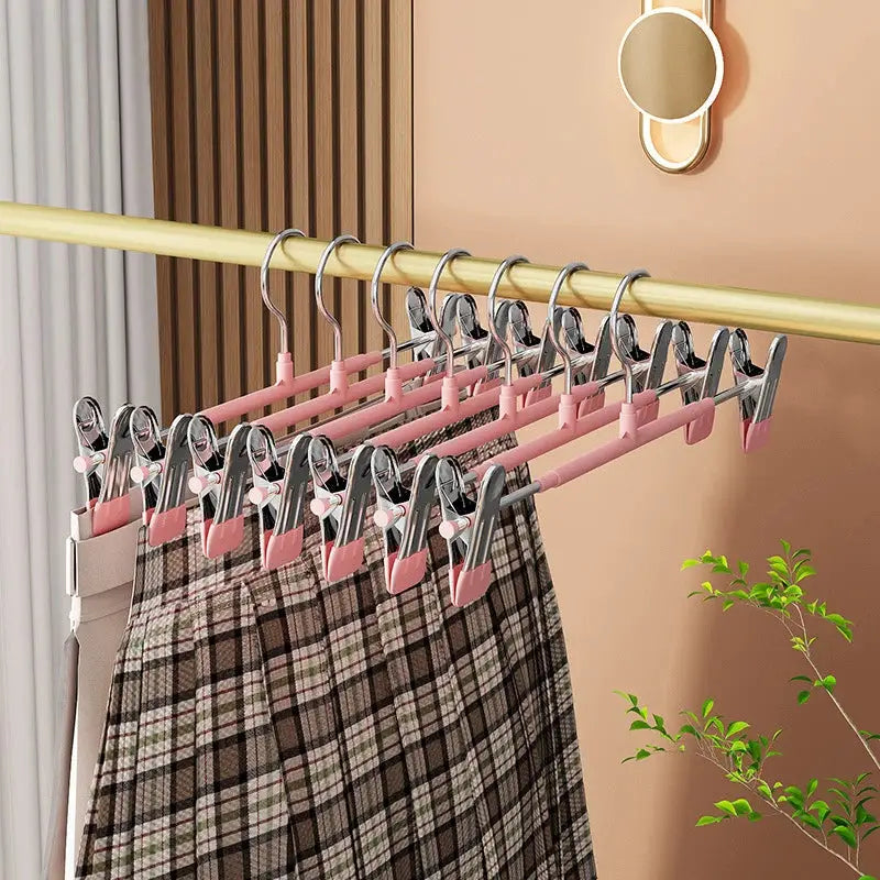 ClosetEase Five Pieces Adjustable Pants And Skirt Hangers With Non Slip Clips For Women Secure Grip To Prevent Slips