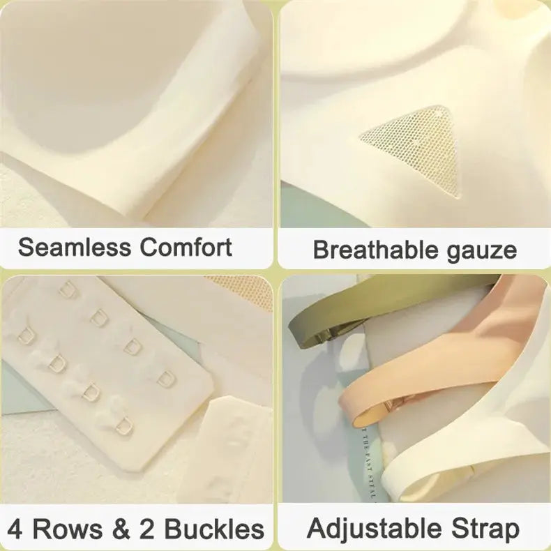 Simples Market wire-free bra bralette; seamless comfort, breathable gauze, 4 rows, 2 buckles, adjustable straps.