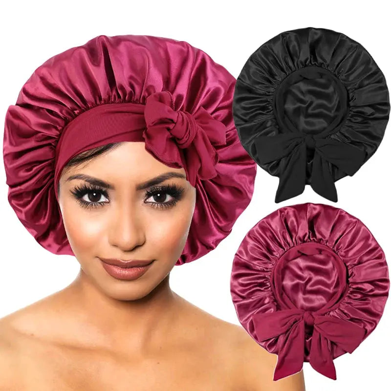 LuxeSatin Satin Sleeping Cap For Women With Wide Band Stretch Head Tie For Secure Nighttime Comfort