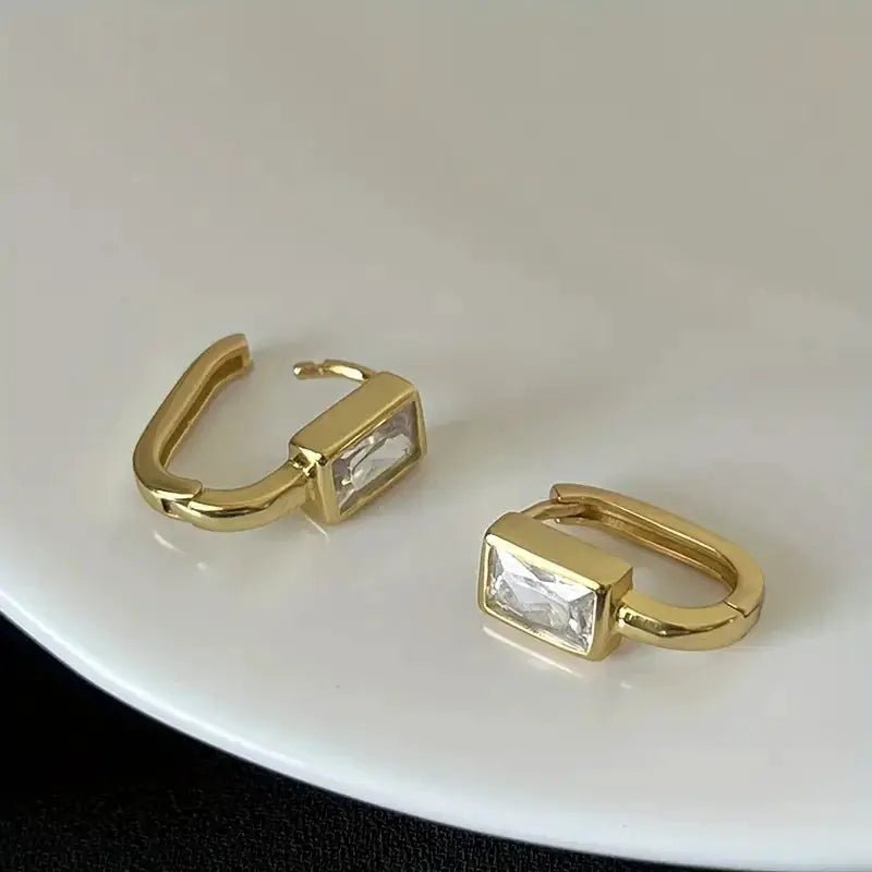 Huitan Fashion Rectangular Cubic Zirconia Hoop Earrings For Women Silver And Gold Color Jewelry - Simples Market
