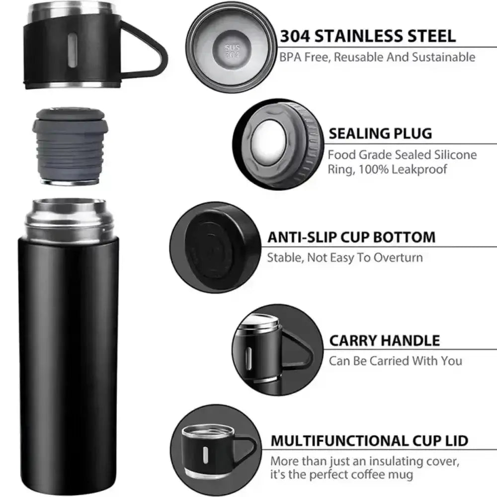304 Stainless Steel Vacuum Insulated Water Bottle 500ml Portable Coffee Bottle Business Style Travel Thermal Mug