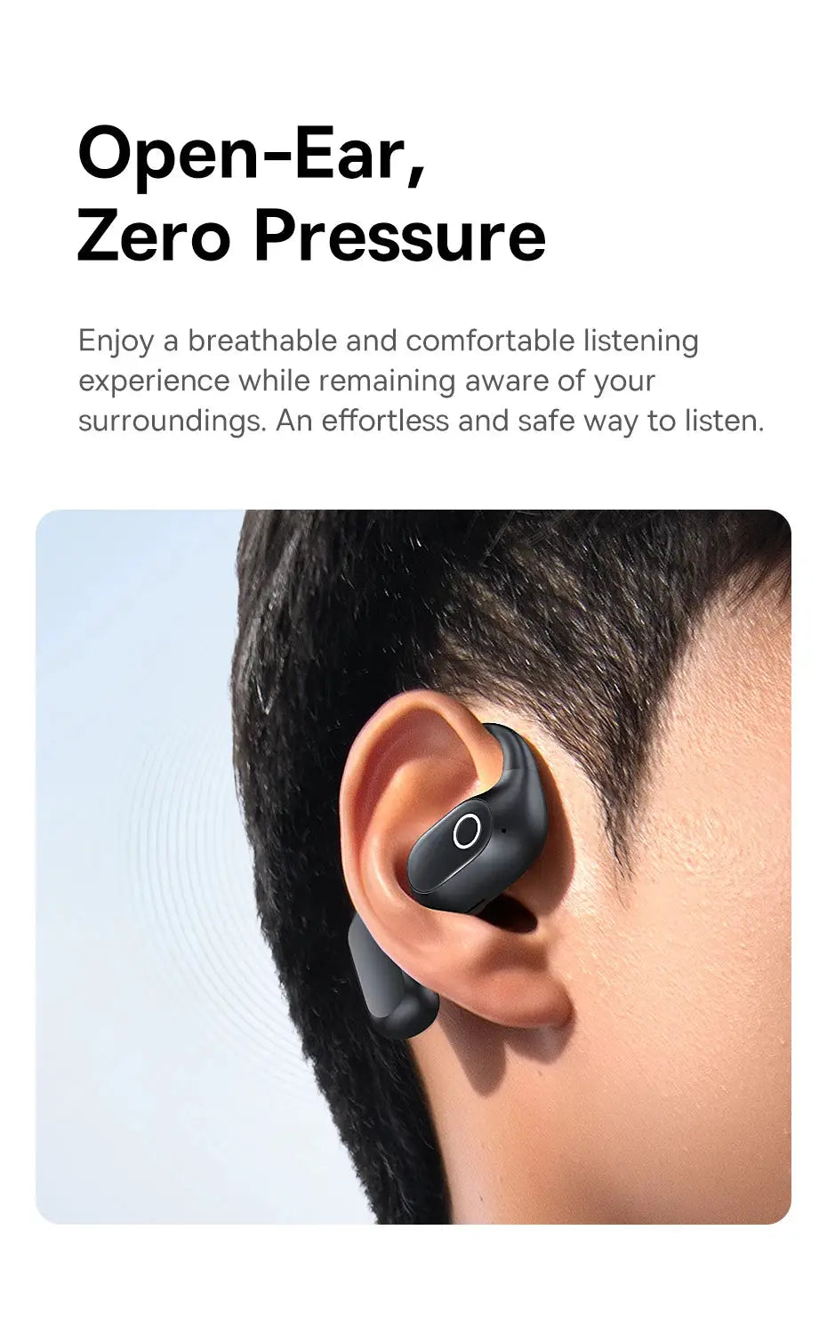 Baseus Eli 2i Fit open-ear wireless earbuds in black with ear-hook design, IPX5 waterproof