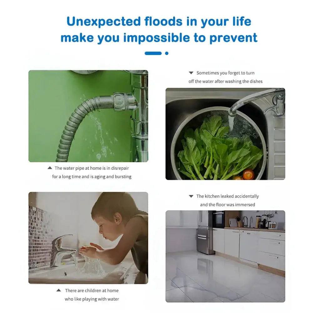 Water Immersion Sensor Simples Market Tuya Zigbee 2mqtt water leak detector for Smart Life app, four-scene collage