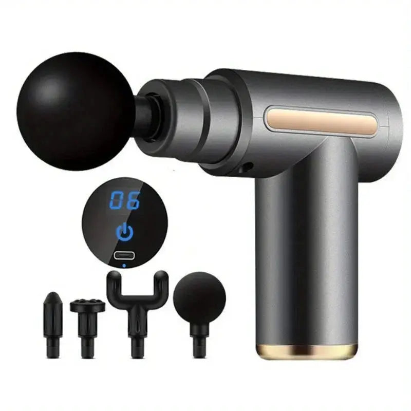 Portable Fascial Massage Gun Percussion Massager With LED Touch Screen And Four Heads For Tissue Relaxation