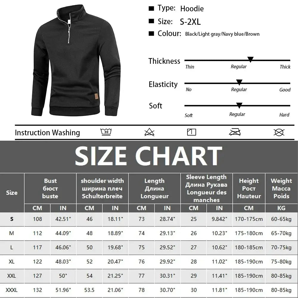 Simples Market autumn men's zippered pullover turtleneck hoodie, black, long-sleeve casual sweater