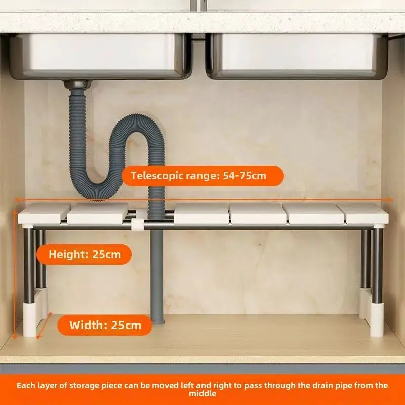 Stackable under-sink wardrobe storage rack with telescopic range 54-75 cm, white shelves, 25 cm wide by Simples Market