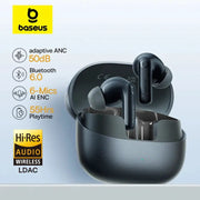 Baseus EP10 Pro ANC wireless earbuds in charging case with 50dB adaptive ANC, Bluetooth 6.0, 6 mics AI ENC, LDAC Hi-Res.