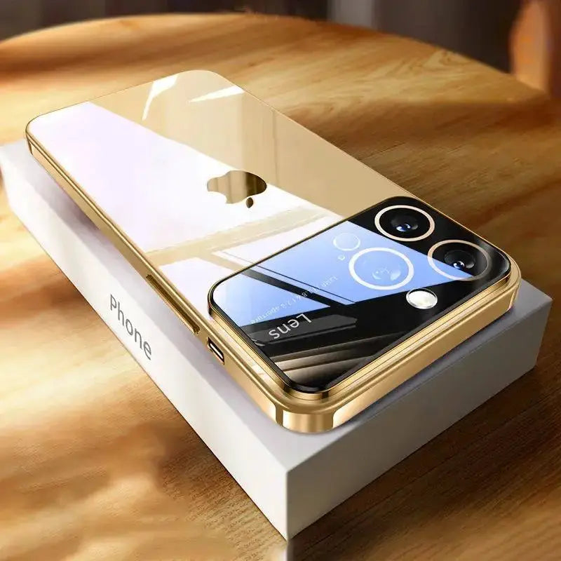 LuxGuard Luxury Plating Clear Hard PC Case For iPhone 11 To 17 Pro Max With Glass Lens Protection Transparent Bumper