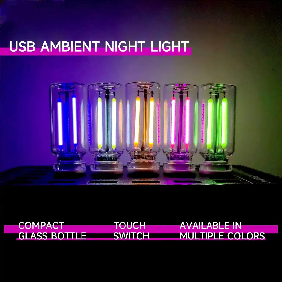 Simples Market USB touch night light set of 6 multicolor LED filament glass bottles