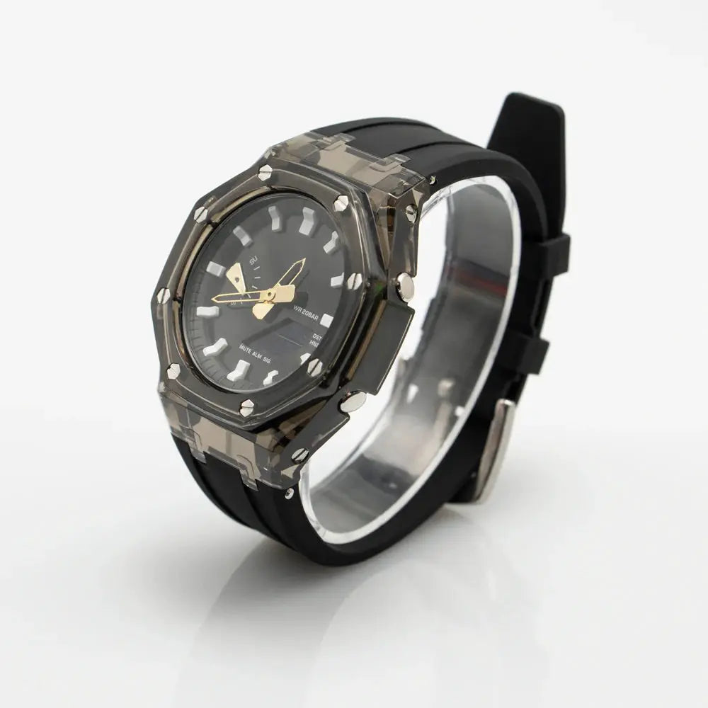 Transparent camouflage mod kit for Casioak GA2100/GA2110 with PC case and black rubber strap