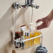 Shower caddy hanging organizer Simples Market, chrome with white rim, holds bottles