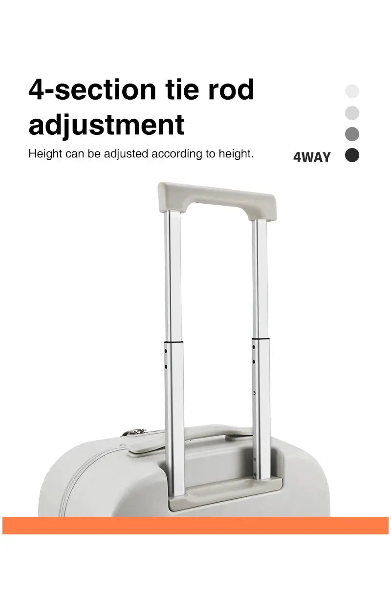 Aluminum-frame carry-on rolling suitcase with adjustable telescoping handle in light gray
