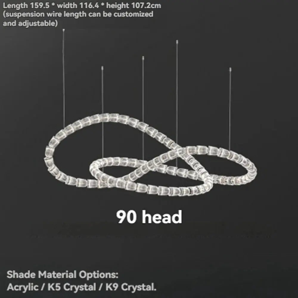 Necklace chandelier ceiling light by Simples Market, multi-strand clear crystal acrylic beads, adjustable length.