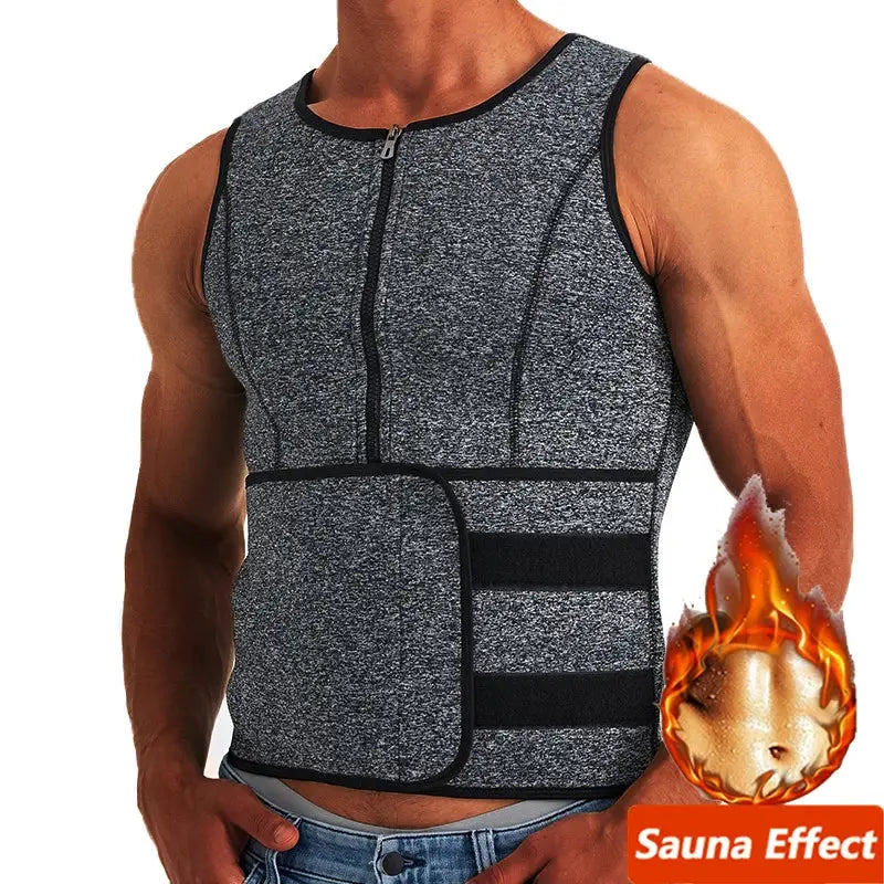 Men's waist trainer sauna vest in gray heather fabric with front zip