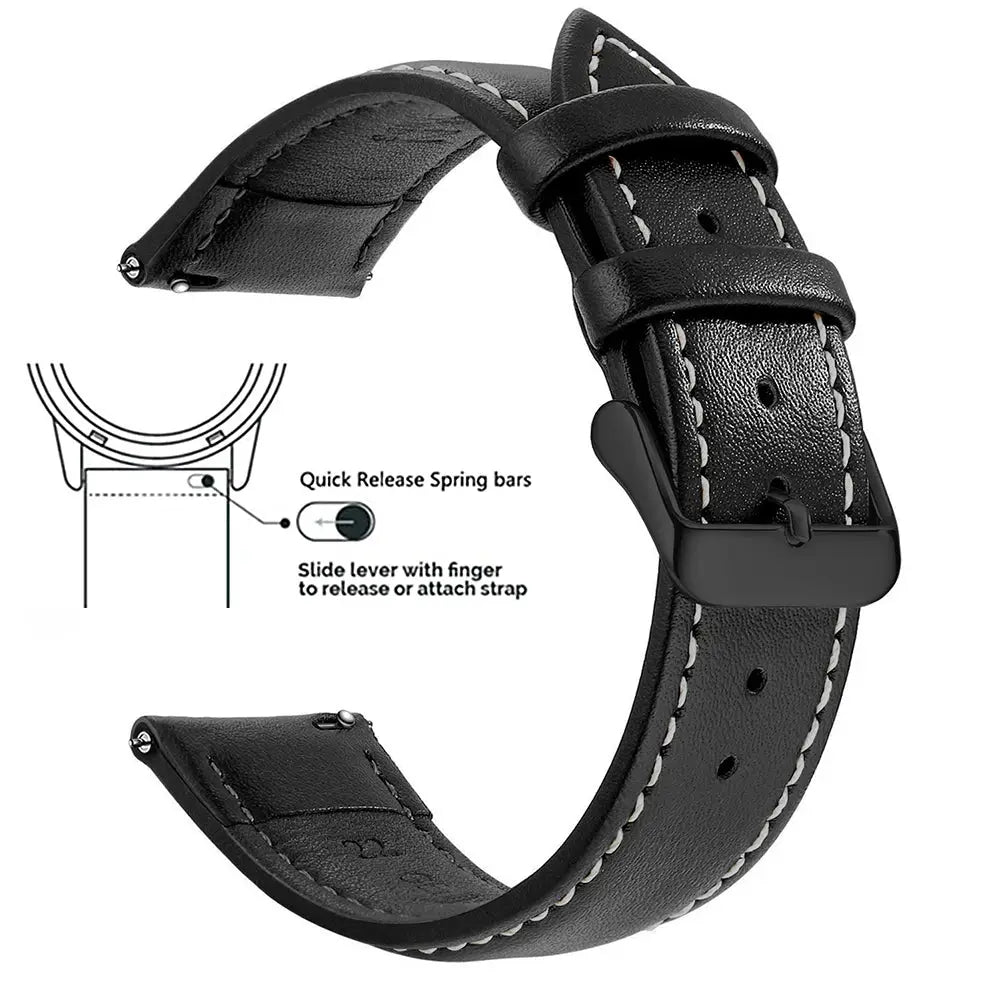 Timely Top Grain Genuine Leather Watch Band Quick Release For Easy Swaps Fits 12 To 24 Mm
