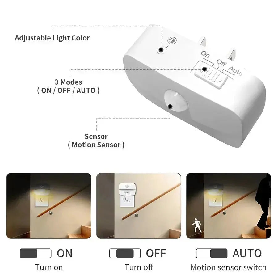 LED Night Light With Motion Sensor Dual Plug Socket EU US Wireless Wall Bedside Bedroom Lamp For Children