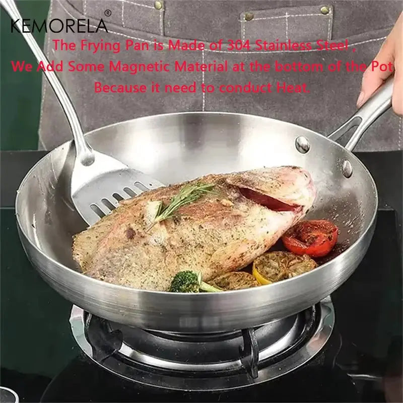 Two To Three Piece Frying Pan Set 22 24 26 28 Cm 304 Stainless Steel Five Ply Wok Pan With Food Grade Nonstick