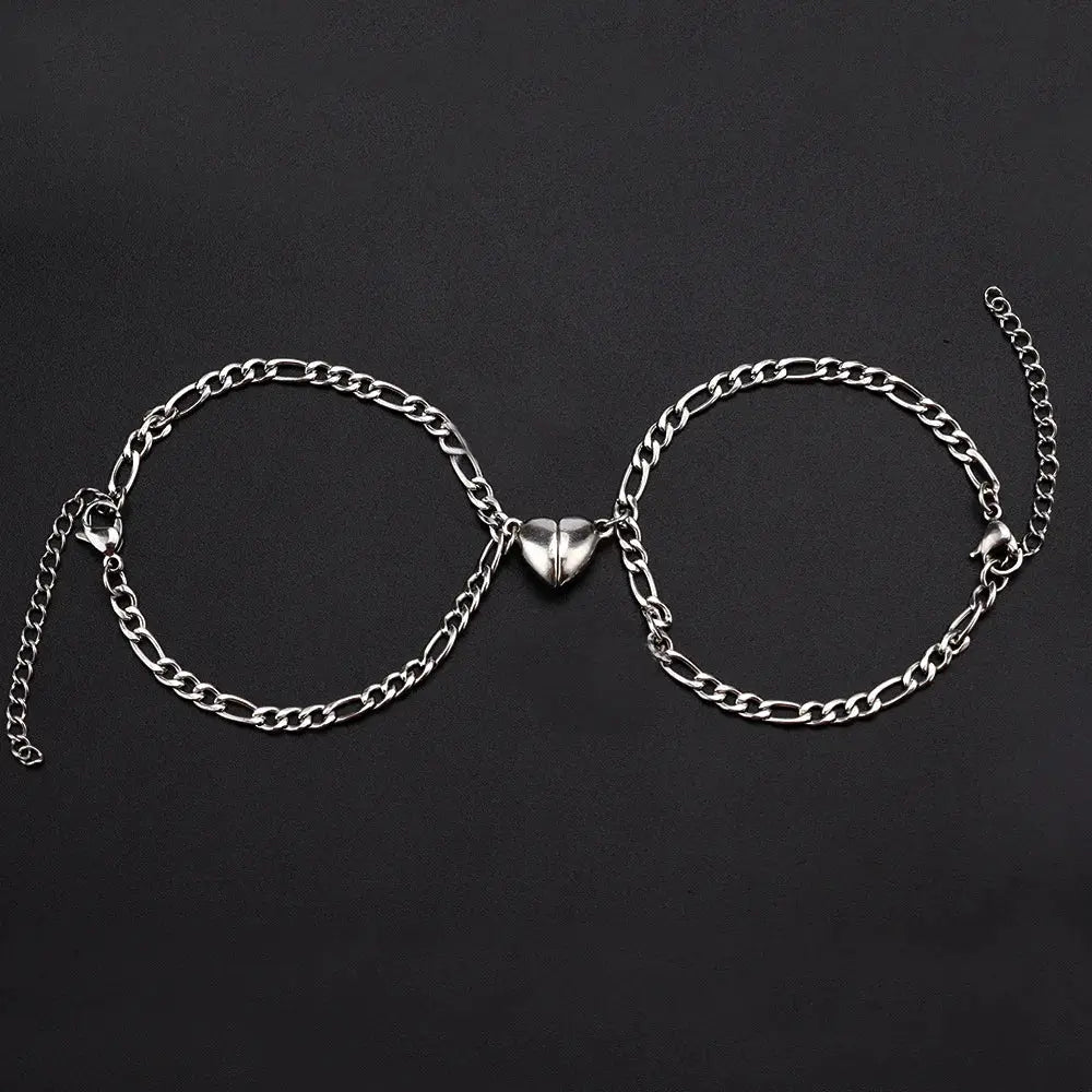 Two Piece Set Magnetic Couple Bracelets Heart Attraction Stainless Steel Cuban Chain Key Lock Jewelry Gifts