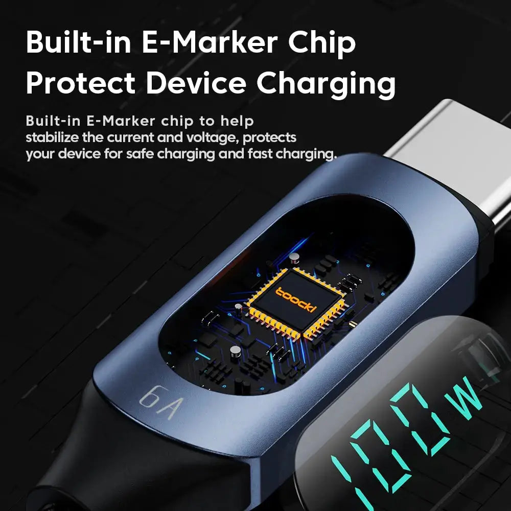 Toocki USB-C to USB-C cable with built-in E-Marker chip, 100W PD fast charging, blue housing