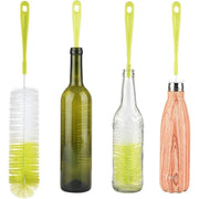 Simples Market 16-inch bottle brush cleaner with lime-green handle for long-neck wine/beer bottles; 4-piece set