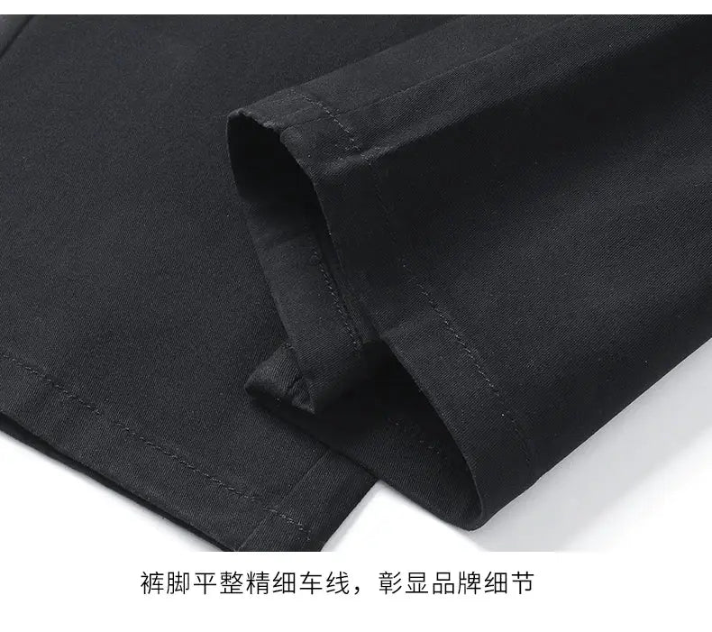 Men's black cotton-stretch chinos, straight-fit pants with neat hem detail