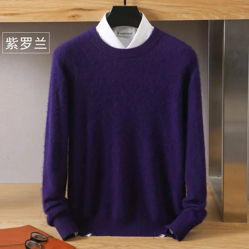 Men's purple 100% mink cashmere O-neck sweater by Simples Market