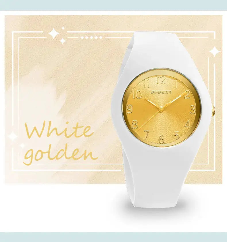 SANDA 6186 white silicone strap wristwatch with gold dial