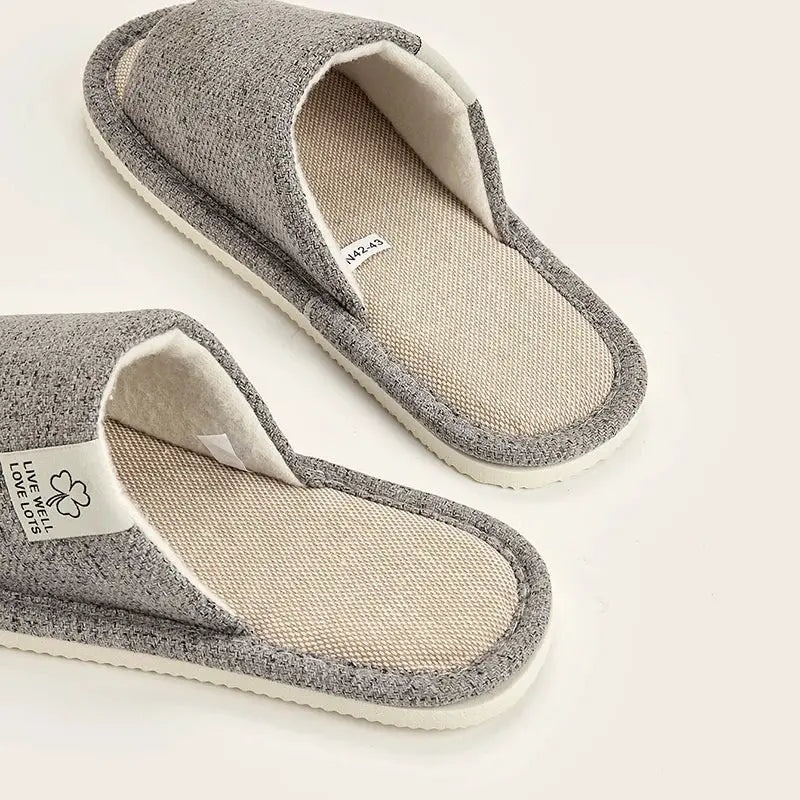 Home Linen Slippers For Men And Women Breathable Open Toe Indoor Slippers Hemp Upper EVA Sole Spring Autumn