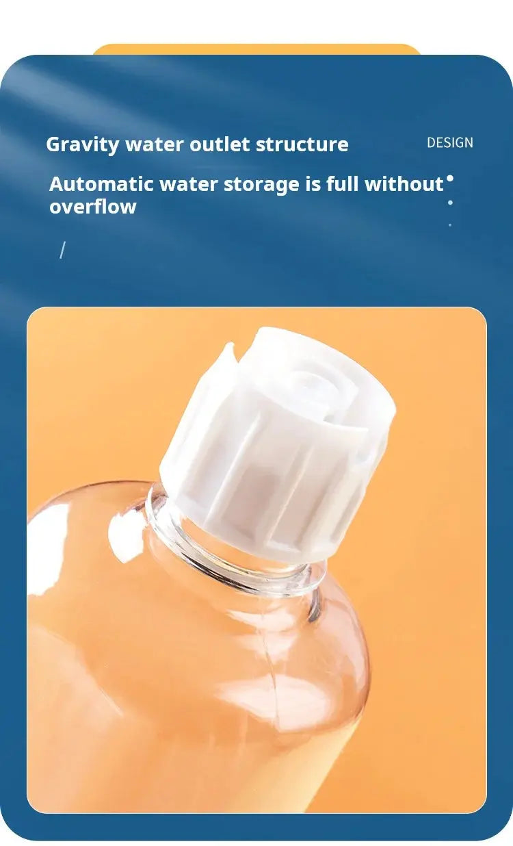 Pet gravity water bottle top, white plastic cap on a clear bottle by Simples Market
