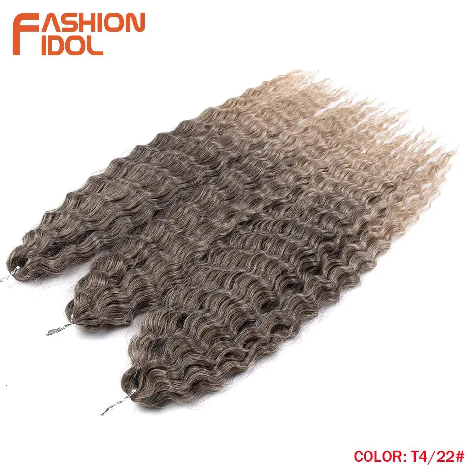 Ariel Curl crochet hair extensions, deep-wave ombre blonde-brown, 22in, 2 bundles, Fashion Idol