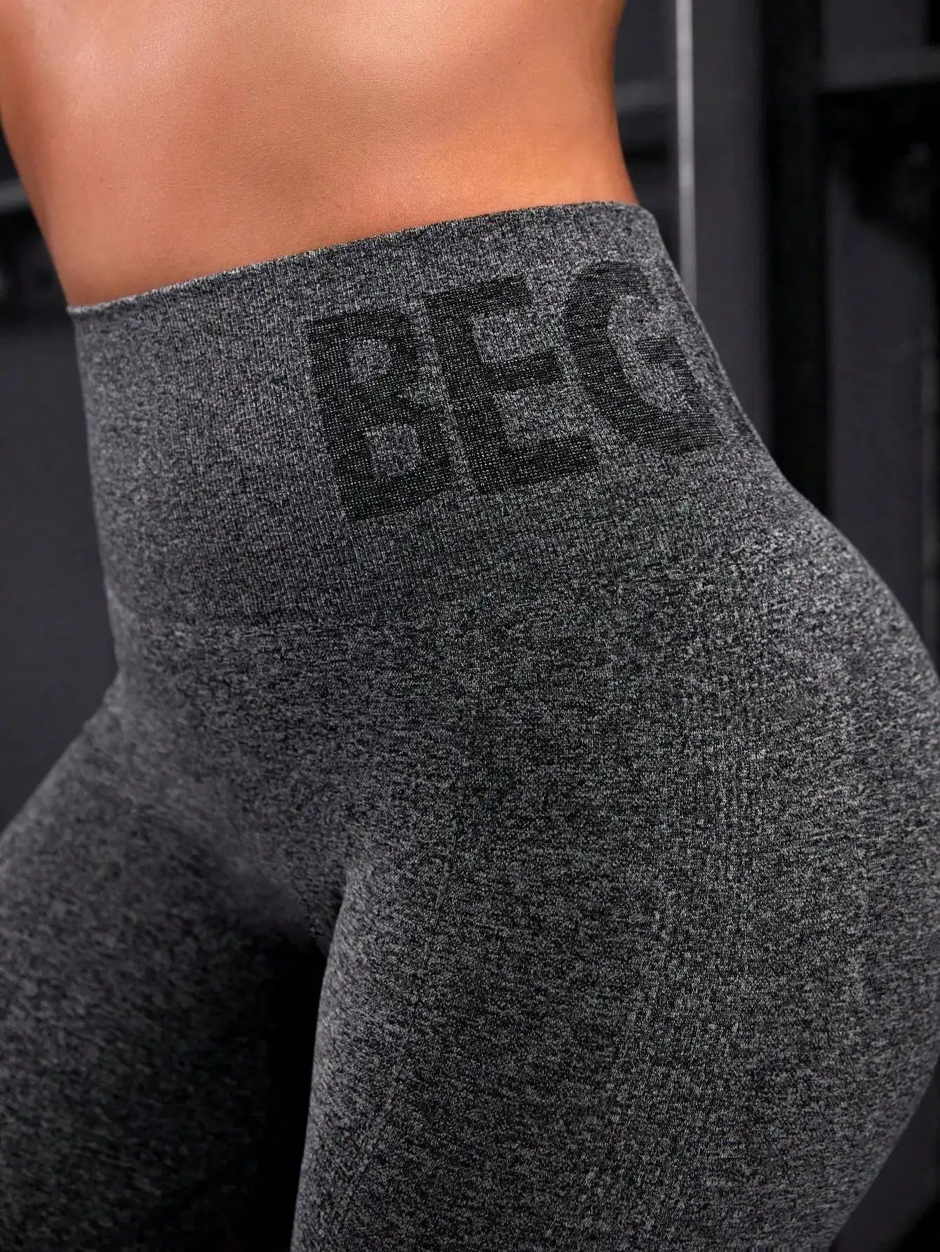 Seamless high-waisted gray heather yoga pants with a snug fit and comfortable waistband