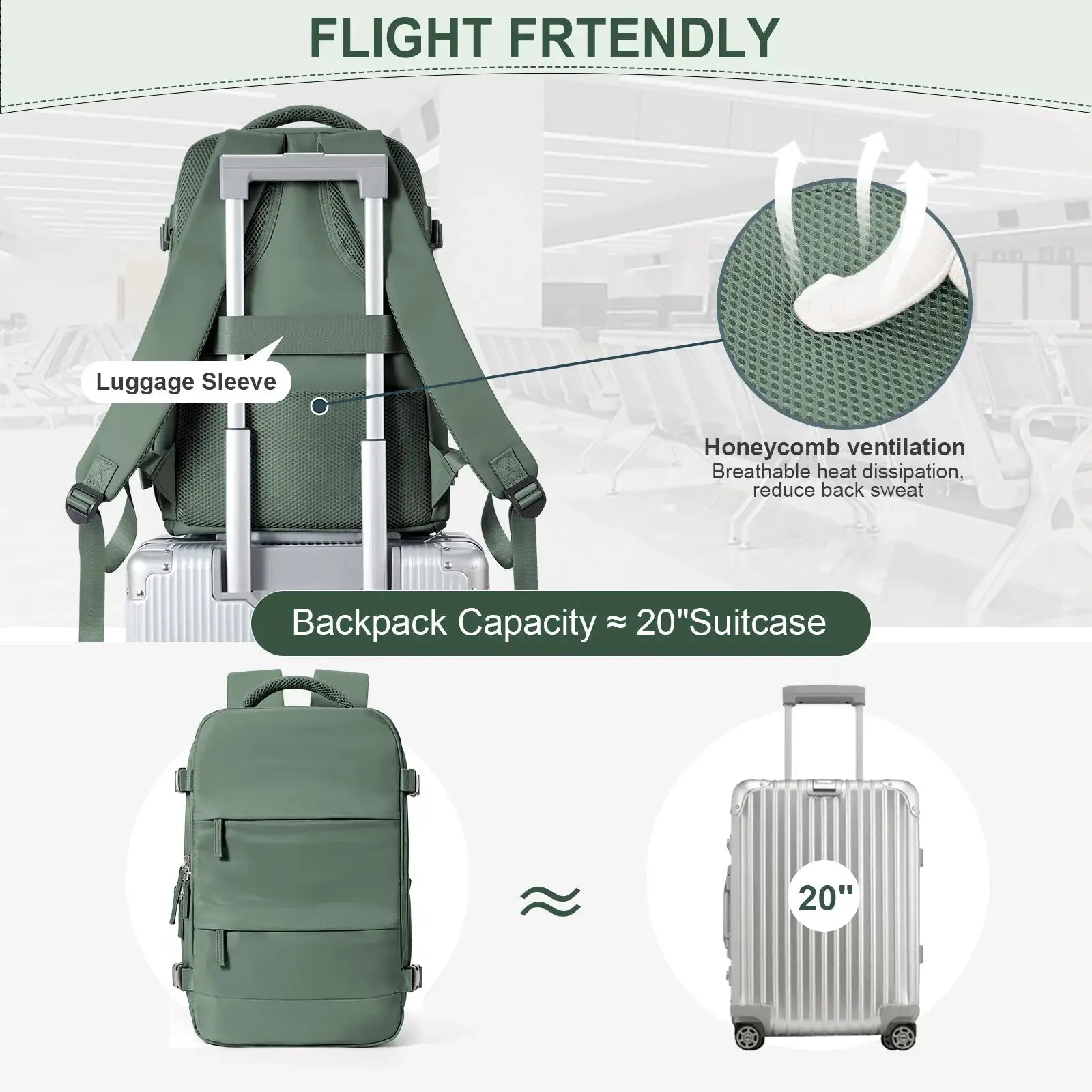 Ryanair Cabin Backpack 40x20x25 Travel Laptop Backpack for Men and Women with 180 Degree Opening