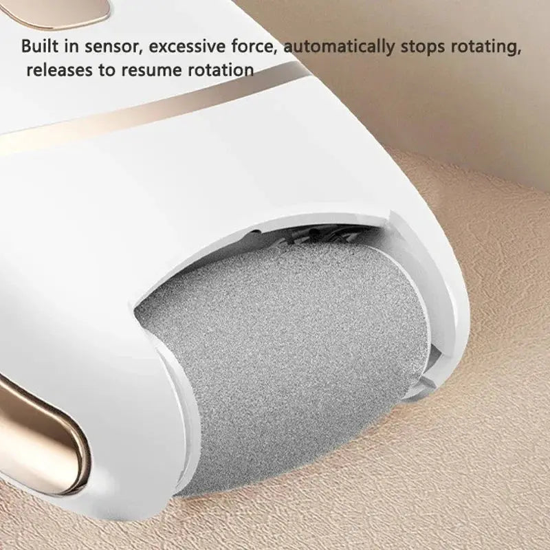 Electric foot grinder with white body and gray grinding roller