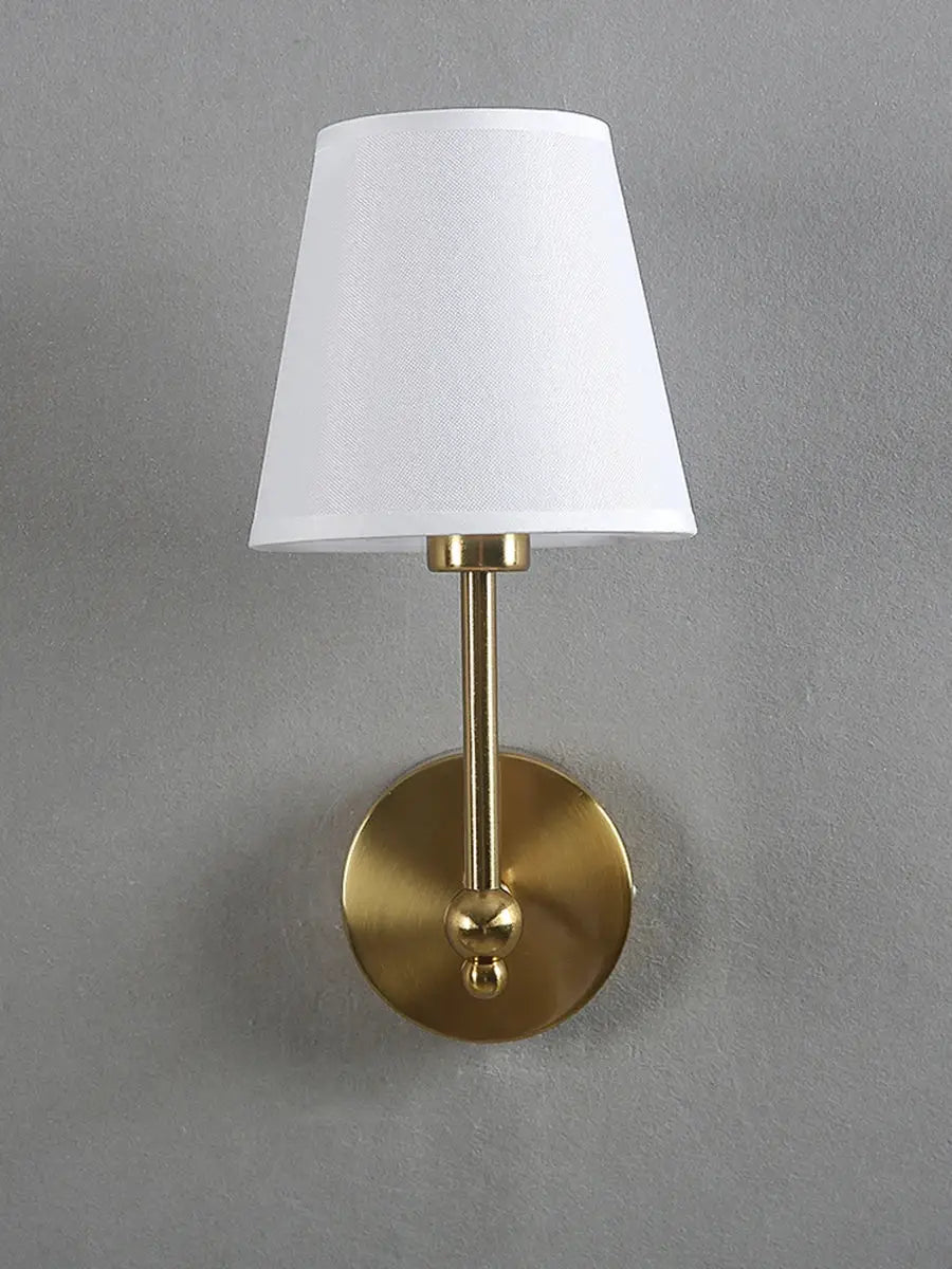 American Retro wall sconce with white fabric shade and brass finish