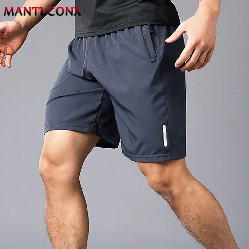 Men's quick-dry jogging shorts, dark gray-blue, breathable lightweight fabric with reflective stripe, 3XL