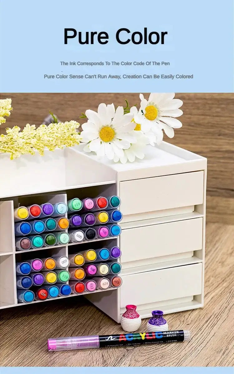 Simples Market GUANGNA 16-color direct-liquid acrylic paint pens set in a white organizer with colorful markers