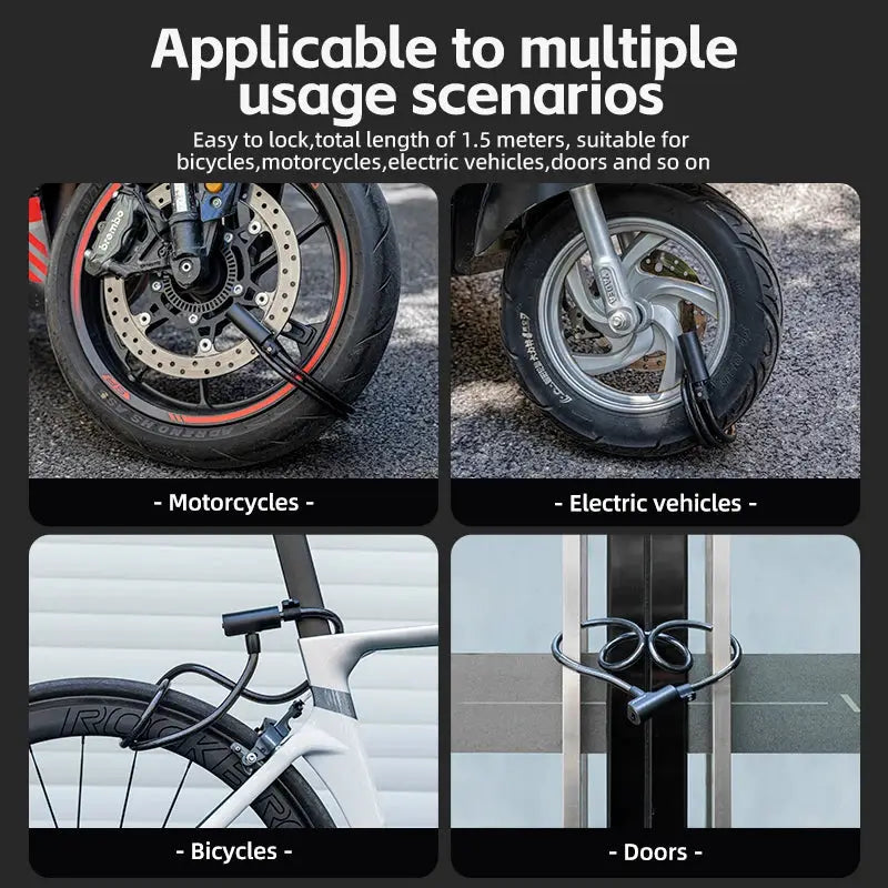 ROCKBROS Bicycle Lock with Keys, zinc alloy portable anti-theft cable for bicycles, motorcycles, scooters