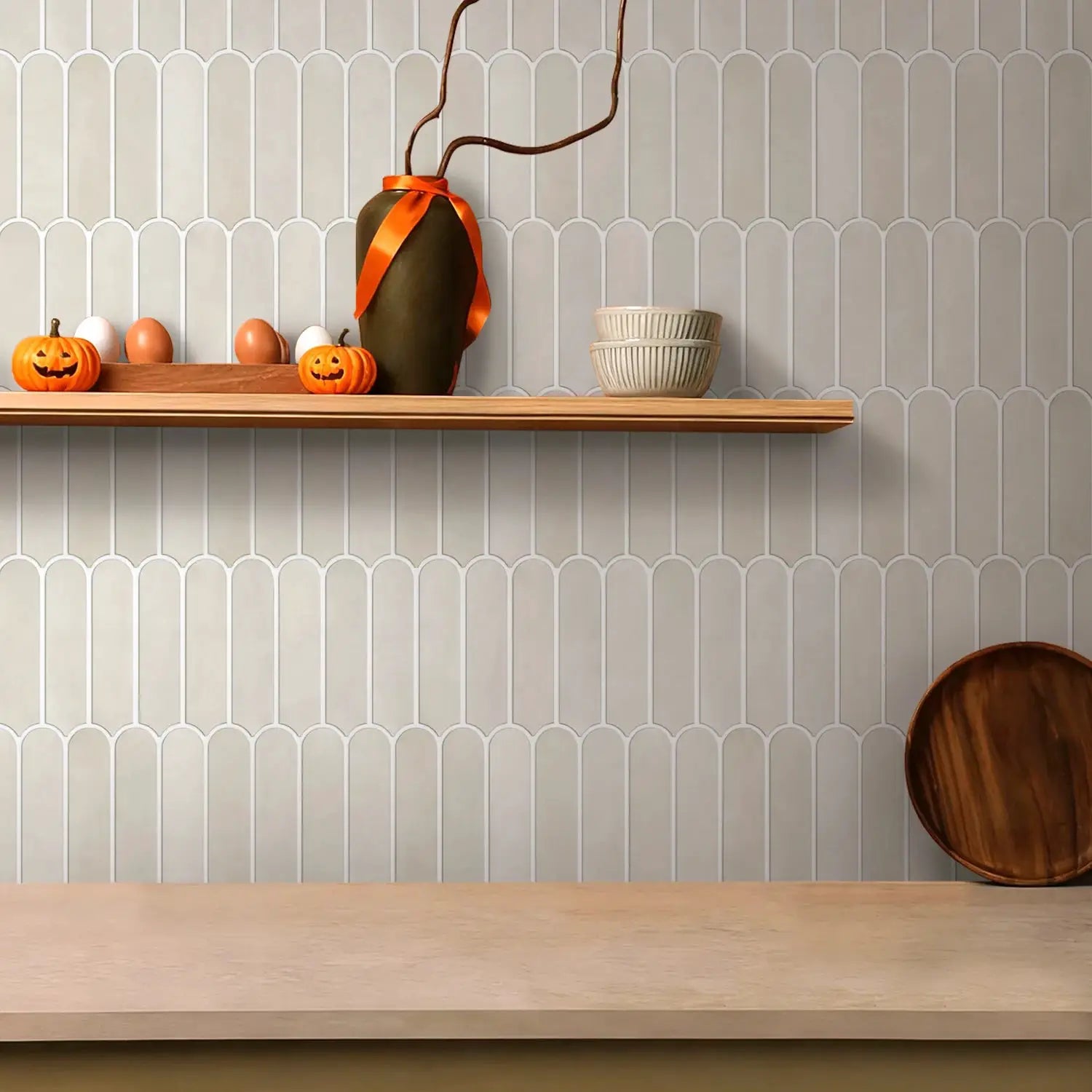Simples Market peel-and-stick wall stickers; modern 3D wall panels with a light gray arch pattern for living rooms.