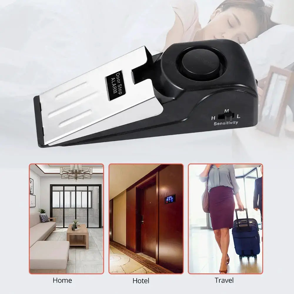 2-Pack Wireless Door Stop Alarm System by Simples Market, black portable door blocker with 125dB alarm