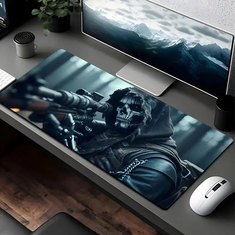 Grim Reaper Gaming Mouse Pad Hooded Skull Sniper Stealth Design Non Slip Rubber Base Desk Mat For Horror Esports PC