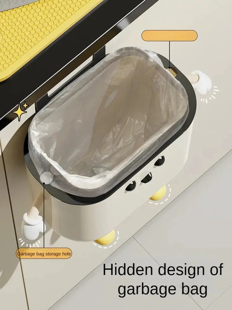 Simples Market cream wall-mounted trash can with lid; 9L/12L capacity and hidden bag storage