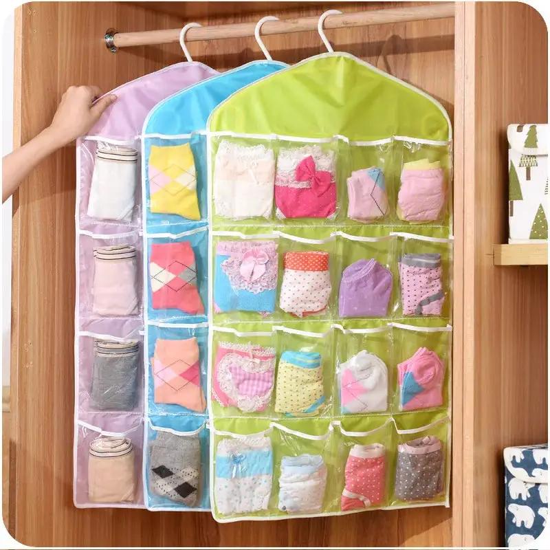 16-pocket clear hanging wardrobe organizer for socks and underwear by Simples Market