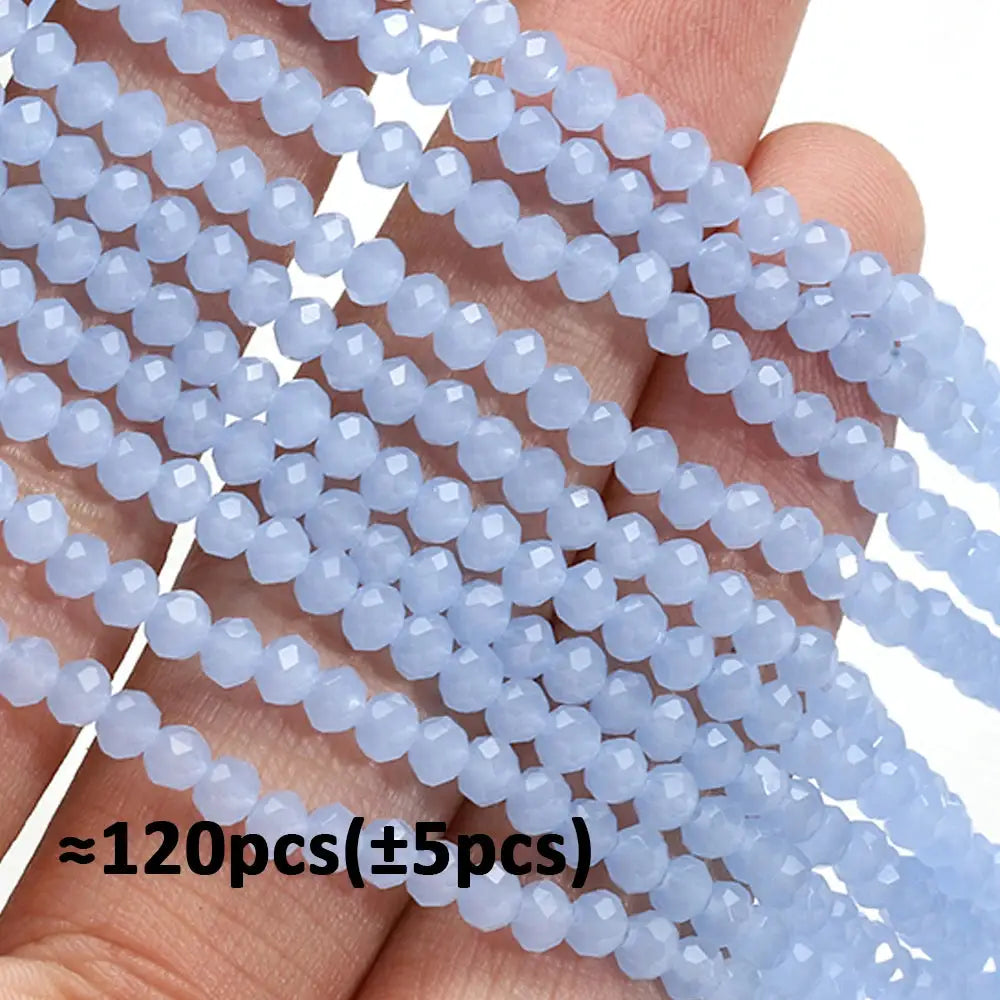 Crystal blue glass rondelle beads, 4mm faceted spacer beads, 120 pcs