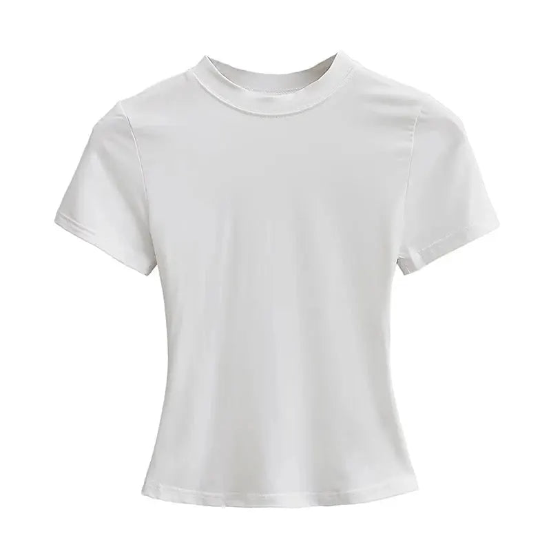 2025 High Quality Casual T Shirt For Women Slim Short Sleeves Solid Color Y2K Fashion Top