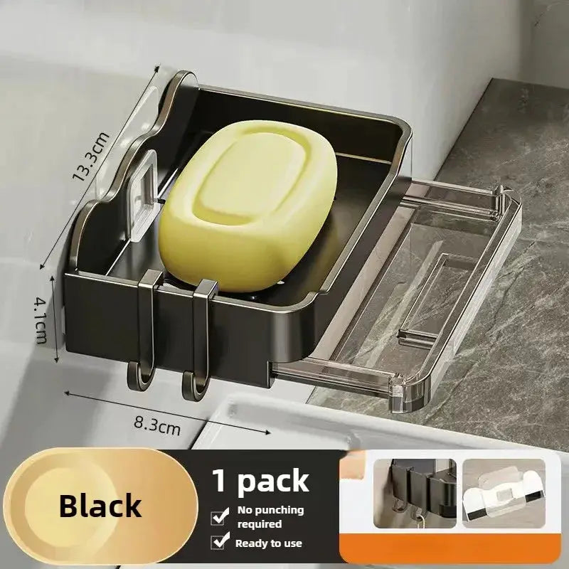 AquaNova Wall Mounted Soap And Sponge Holder With Free Punching Design Double Drainage For Quick Drying