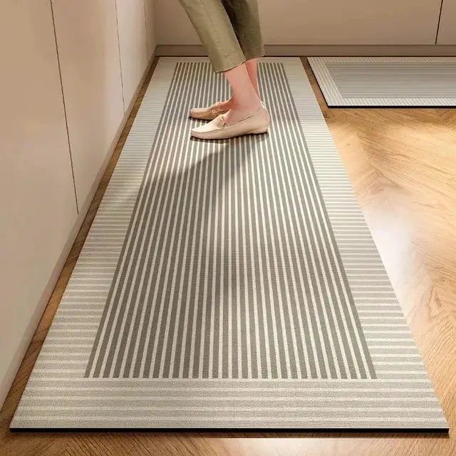 Simples Market Japanese-style diatomite kitchen mat runner, 1 pc, soft, anti-slip with striped gray pattern