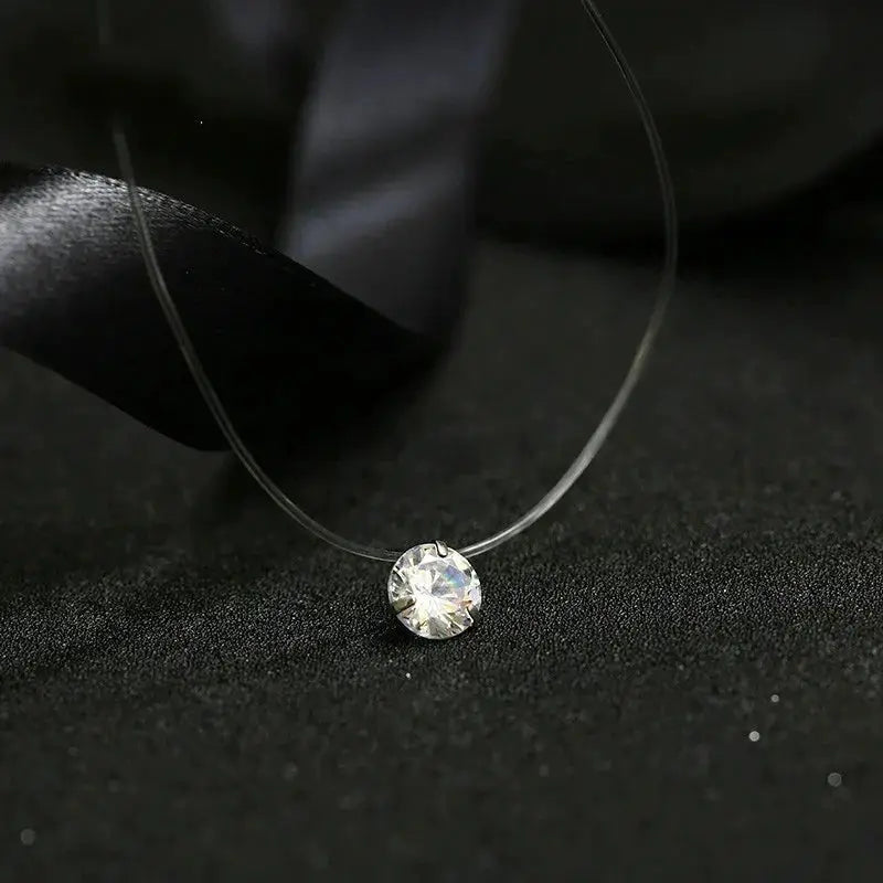 5 Colors Dazzling Zircon Pendant Necklace With Invisible Transparent Fishing Line Chain For Women Minimalist Jewelry