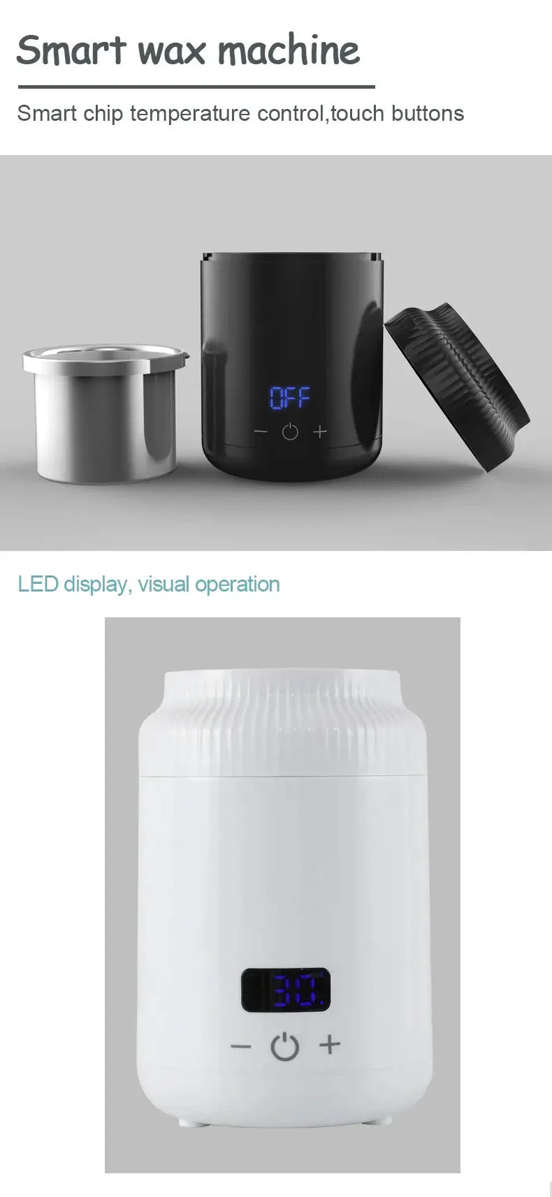 Wax heaters set: black touch-control 40W melting unit paired with a white LED-display warmer