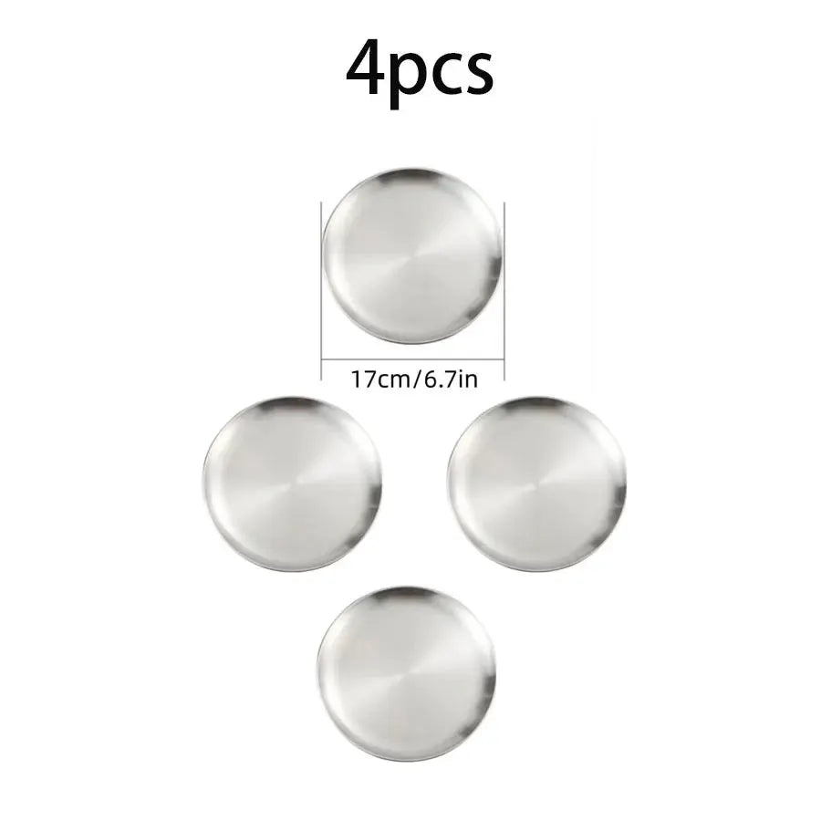 4 Piece Stainless Steel Plates Korean Style Grilled Meat Circular Trays Household Dinnerware Set